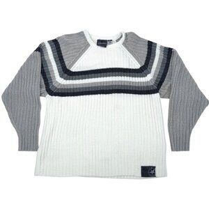 RAIDER INFAMOUS BRAND JEANS MEN'S RIBBED KNIT CHENILLE GRAY STRIPED SWEATER - L